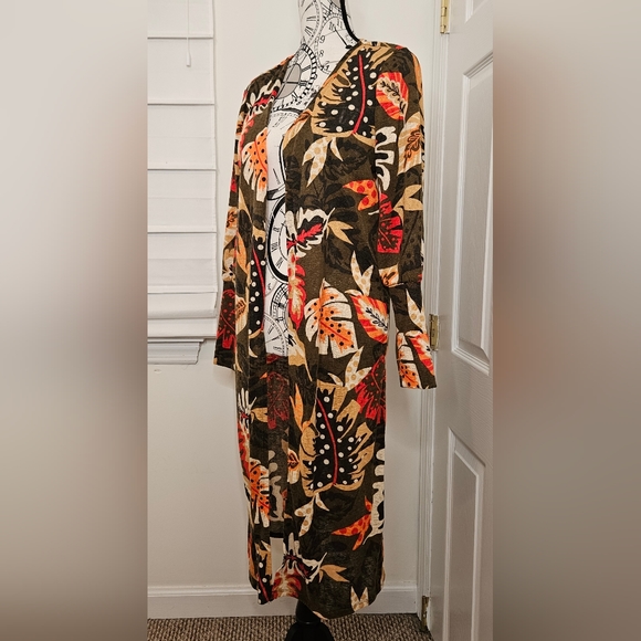 G.I.L.I. olive palm printed duster size small - Picture 4 of 9